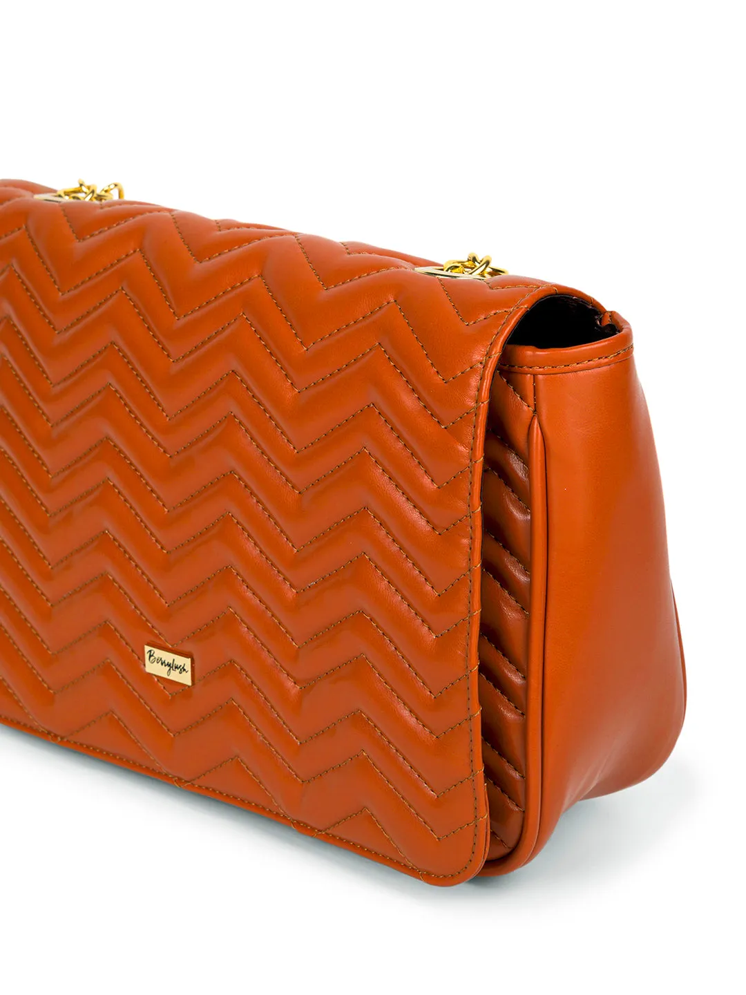 Berrylush Women Solid Tan Synthetic Leather Chain Strap One-Handle Quilted Sling Bag