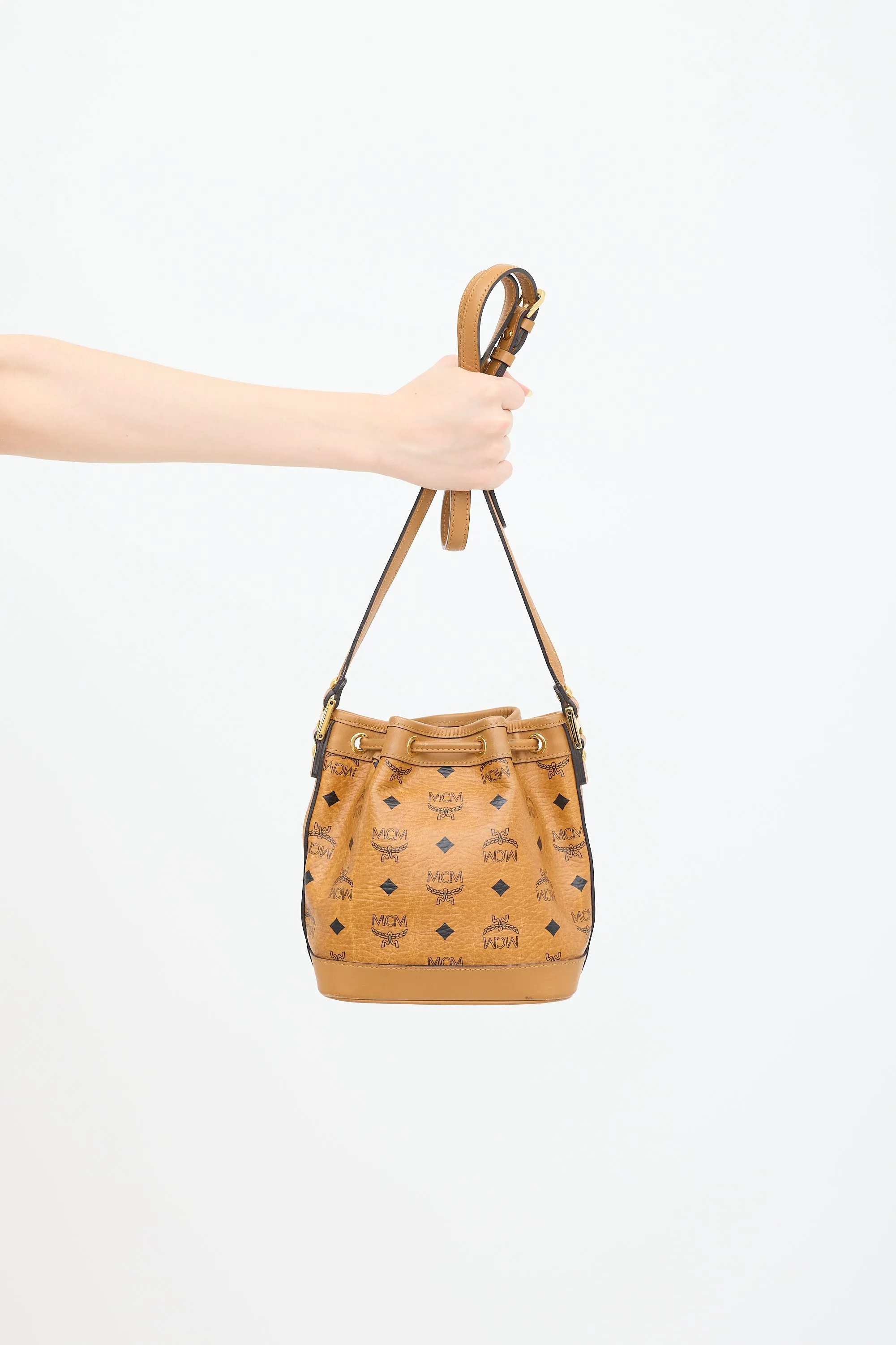 Brown Leather Visetos Bucket Bag