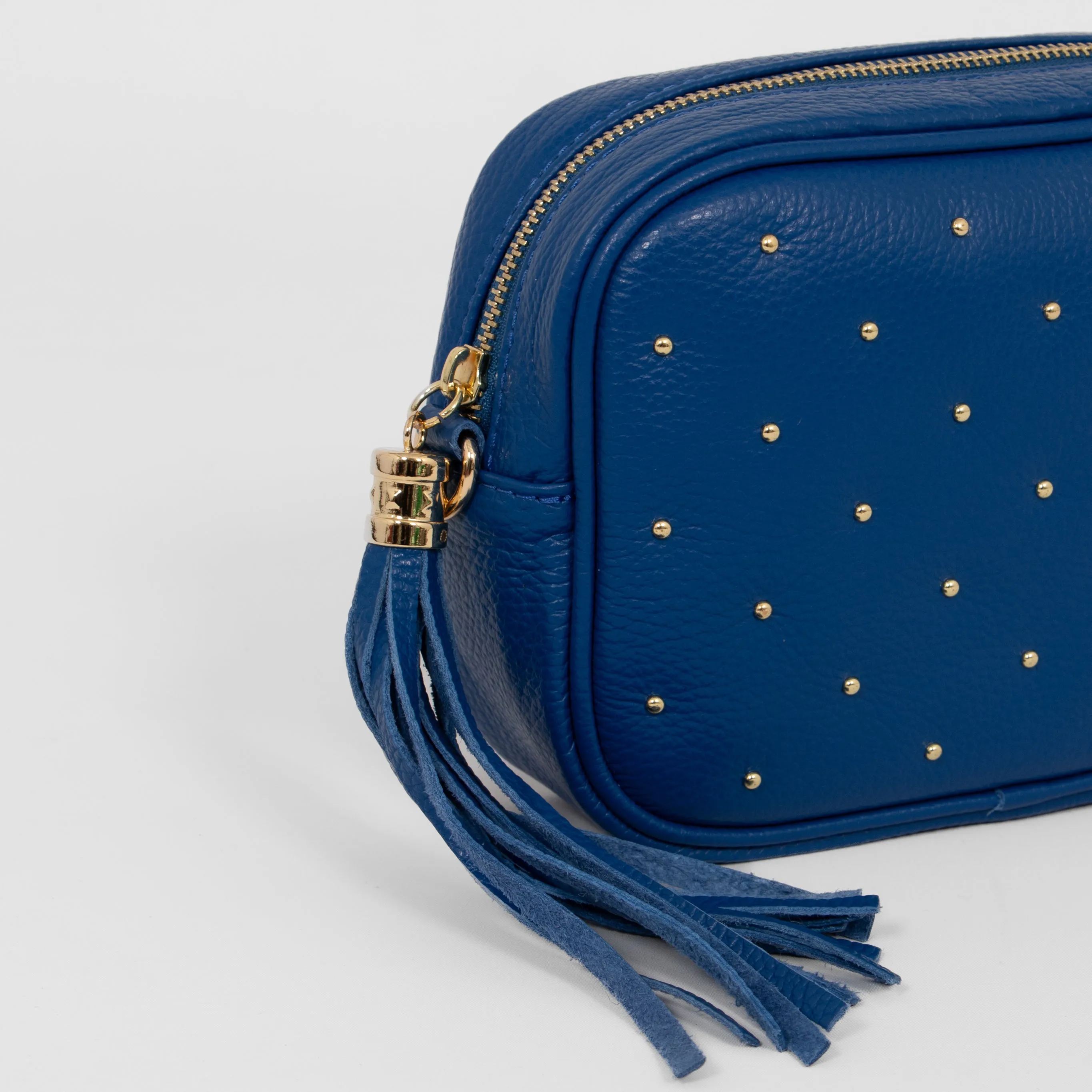 Giulia - Italian Leather Studded Camera Bag - Navy Blue, Pebbled