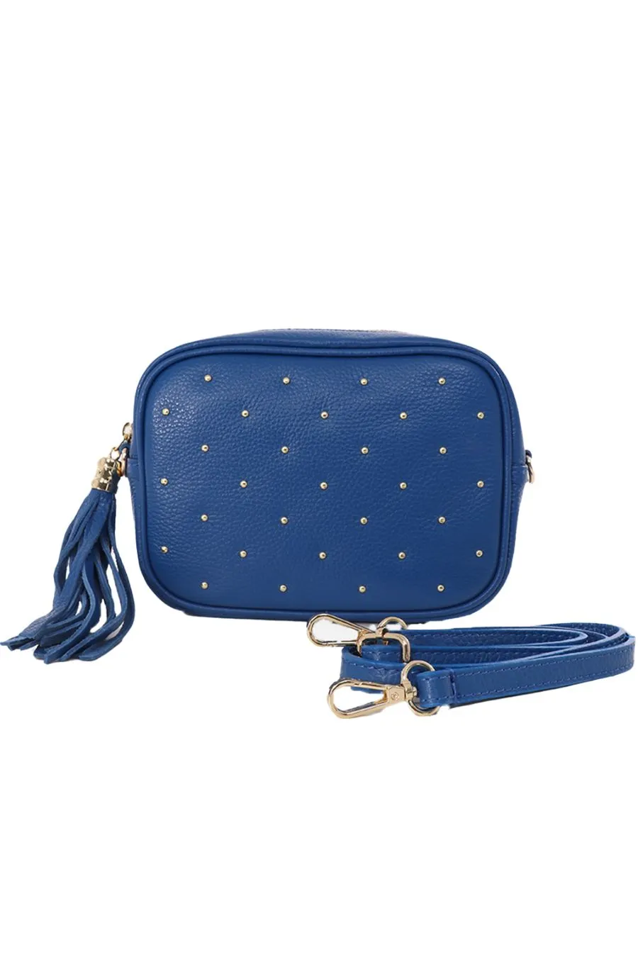 Giulia - Italian Leather Studded Camera Bag - Navy Blue, Pebbled