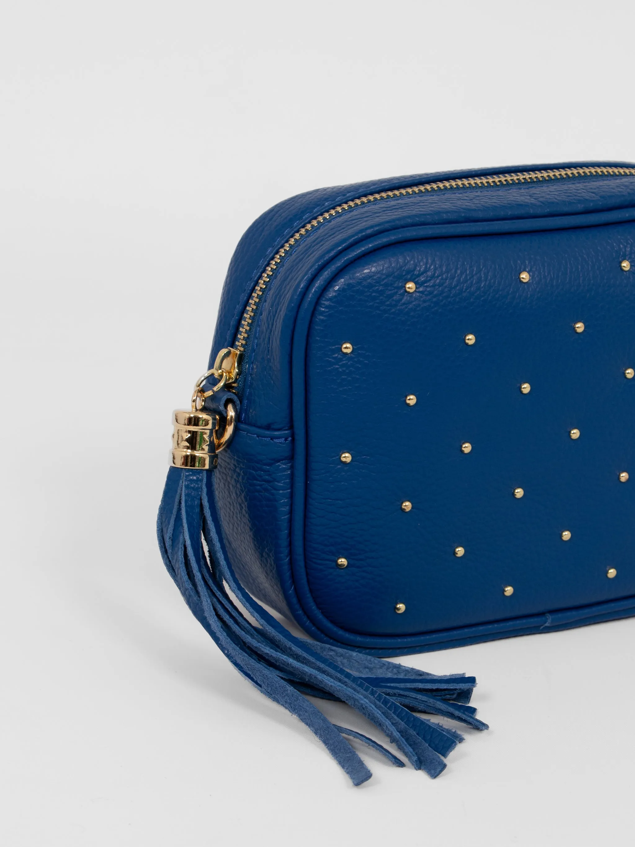 Giulia - Italian Leather Studded Camera Bag - Navy Blue, Pebbled