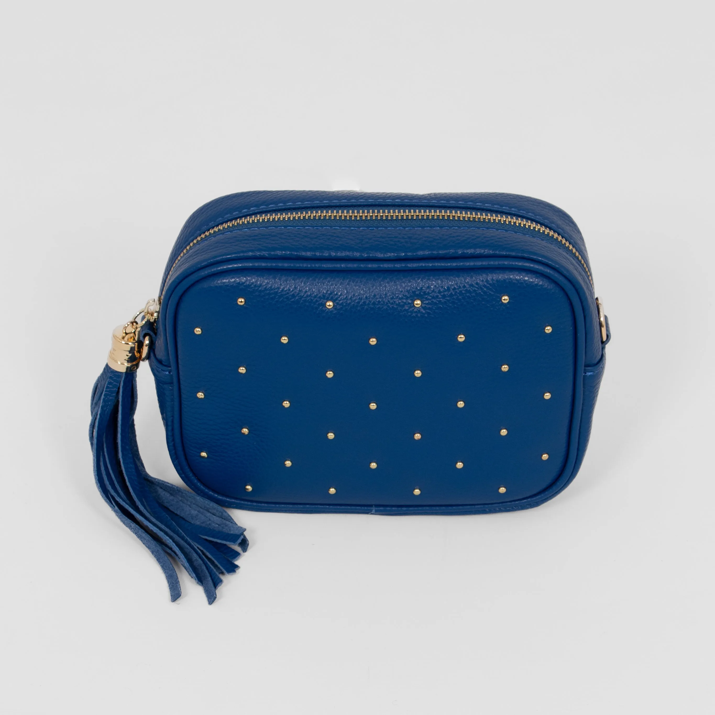 Giulia - Italian Leather Studded Camera Bag - Navy Blue, Pebbled