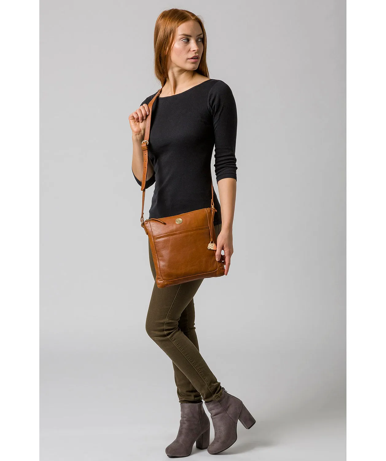 'Lotus' Hazelnut Leather Cross Body Bag